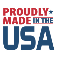 Image displaying the words 'proudly made in the USA' showcasing colors of red, white, and blue
