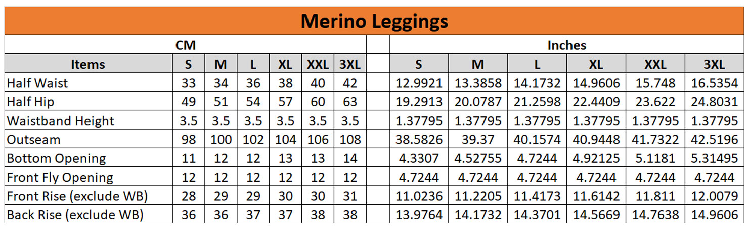 Merino Leggings Sizing
